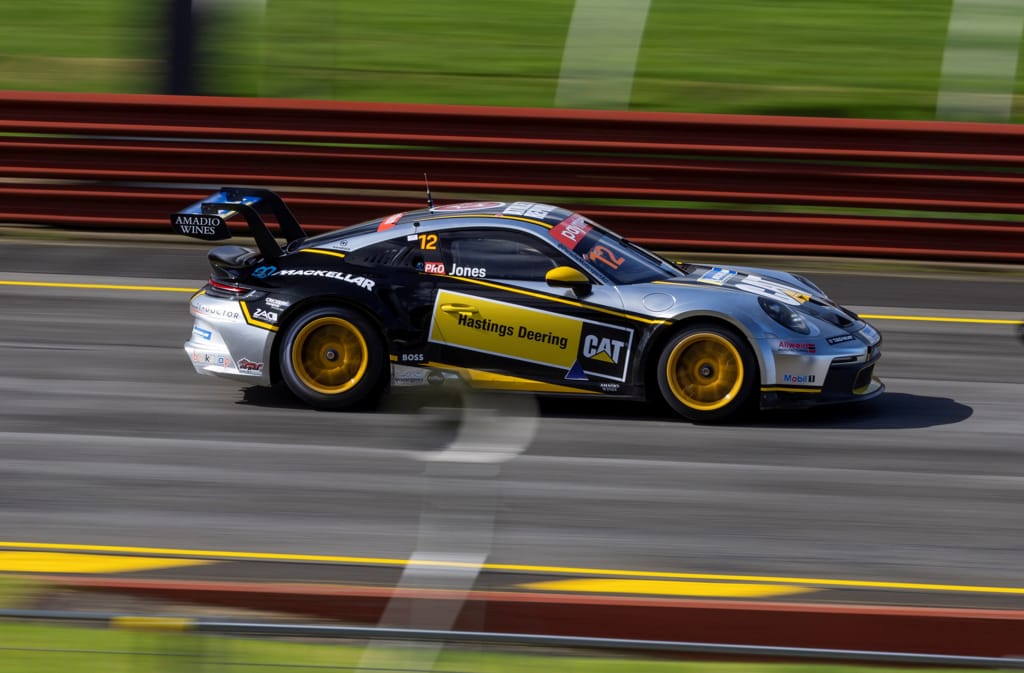 Harri Jones #12 racing at Sandown International Raceway 2022