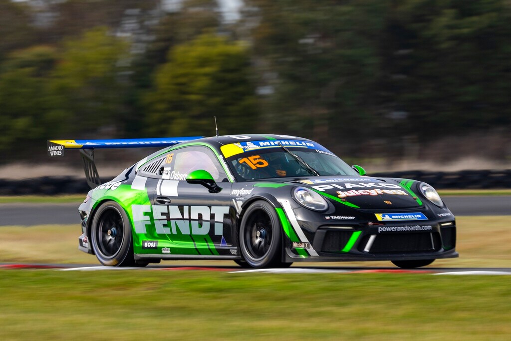 Clay Osborne #15 racing at Symmons Plains Raceway 2024